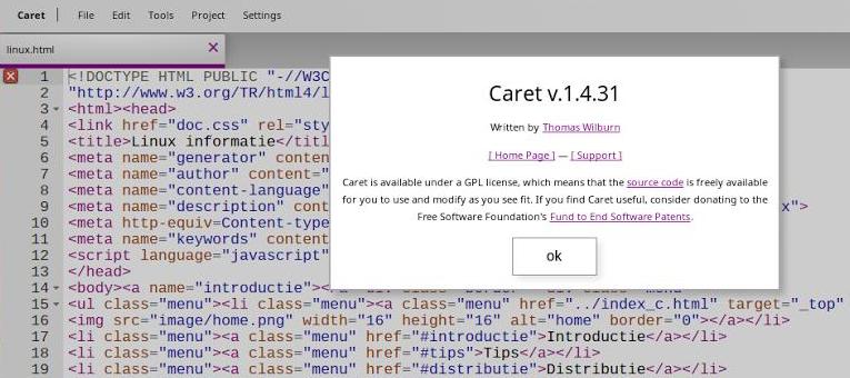 Caret versie Linux Caret versie Linux