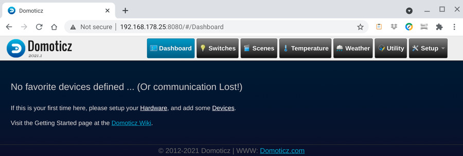 Domoticz start scherm! Domoticz-start