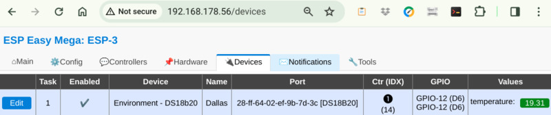 ESPEasy Devices Configuratie DS18B20 OK ESP-Easy